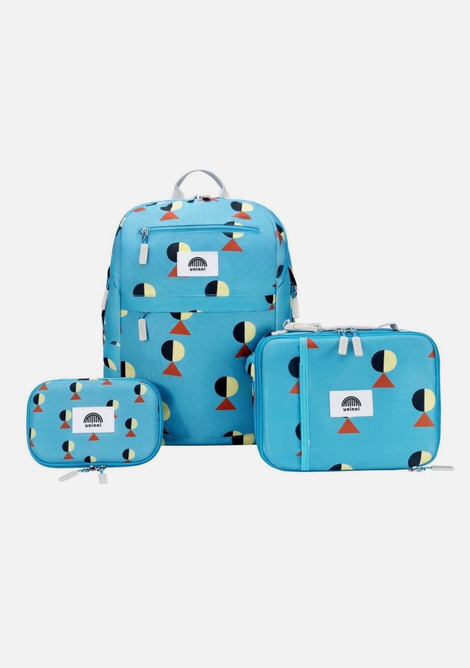Uninni Kids Backpack Set The Golfer Blue Geometric Pattern Pencil Case Lunch Bag